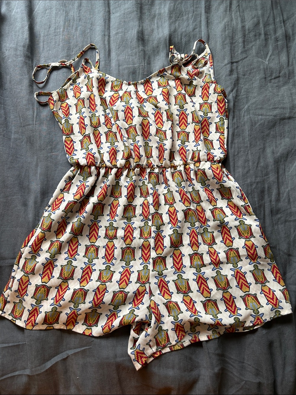 Women’s Cream Printed Romper with Red & Green Pattern